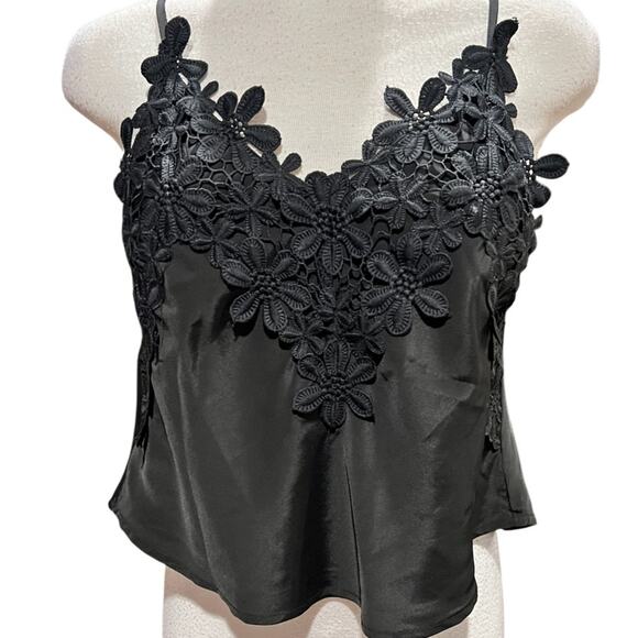 Revolve Winston White Floral Lace Cropped Spaghetti Straps Camisole Top Black XS - Picture 3 of 5